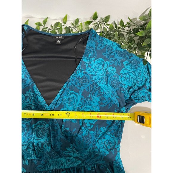 Torrid Womens Size 3 Blue Teal Floral Print Long Sleeve Empire Waist Dress - Picture 11 of 12
